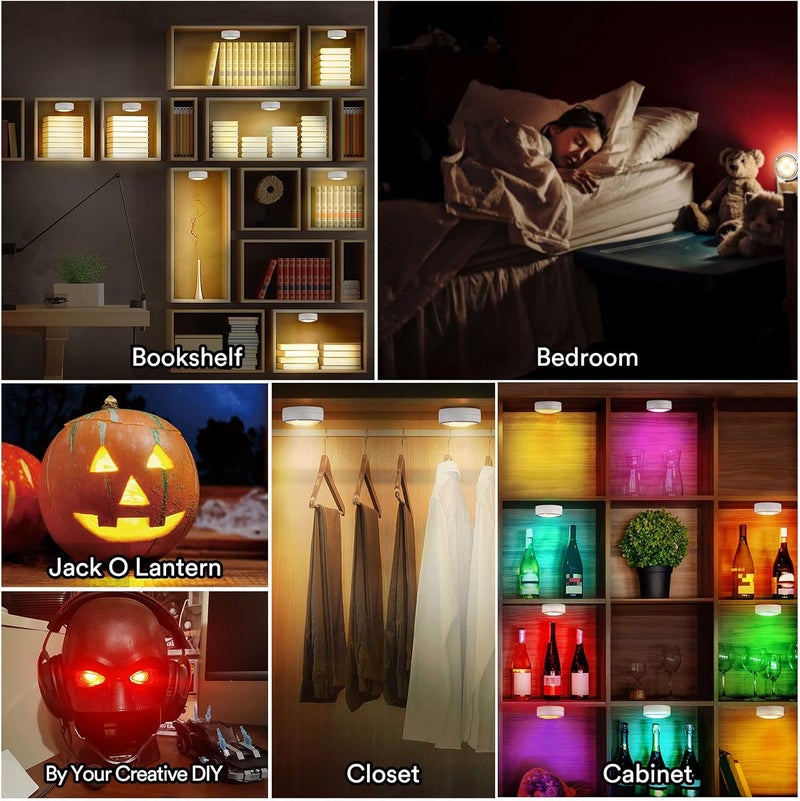 TECOMLIGHT Store Puck Lights with Remote Control, Battery Operated Wireless Under Cabinet Lighting, Stick on Tap Push Lights for Kitchen, Shelf, 6 Pack - White - Image 3